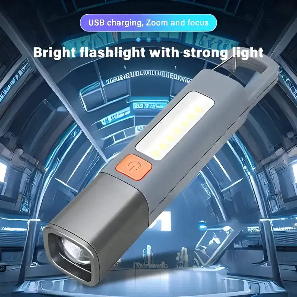 Gray Dual Beam ABS Flashlamp USB Charging for bright, convenient lighting on the go