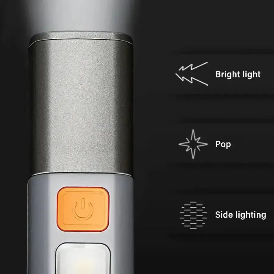 Silver flashlight with orange button, perfect for Dual Beam ABS Flashlamp USB Charging