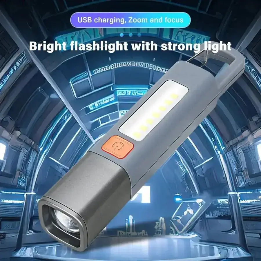 Gray and silver Dual Beam ABS Flashlamp USB charging for convenient lighting on the go