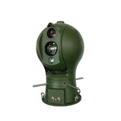 Olive-drab Dual Sensor PTZ Thermal Surveillance Turret with multiple lenses for long range PTZ