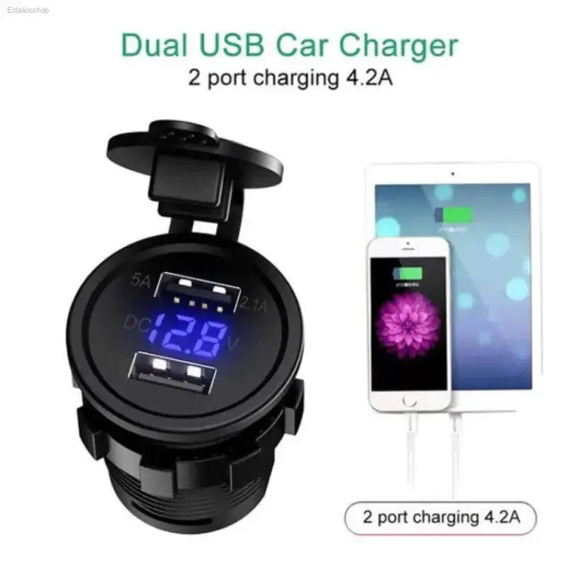 Dual USB Car Charger with Voltage Display for Fast Charging - Estalios