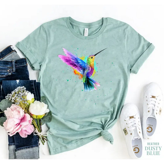 Dusty Blue Hummingbird Tee in Deep Heather for a stylish, casual look