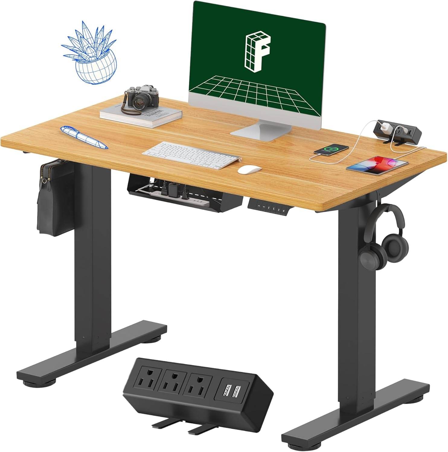 EN2 Height Adjustable Electric Standing Desk with Power Strip - Estalios