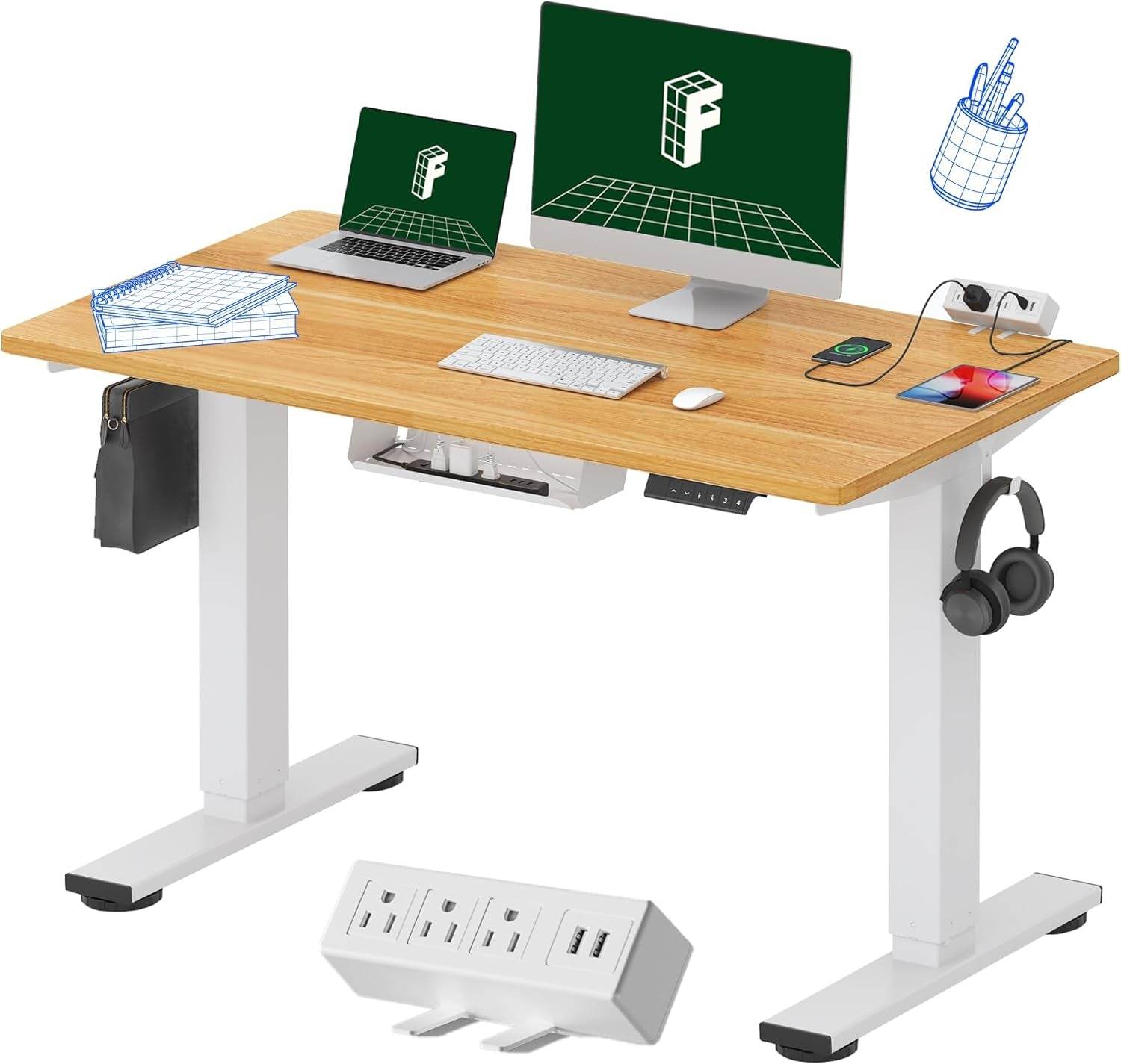 EN2 Height Adjustable Electric Standing Desk with Power Strip - Estalios