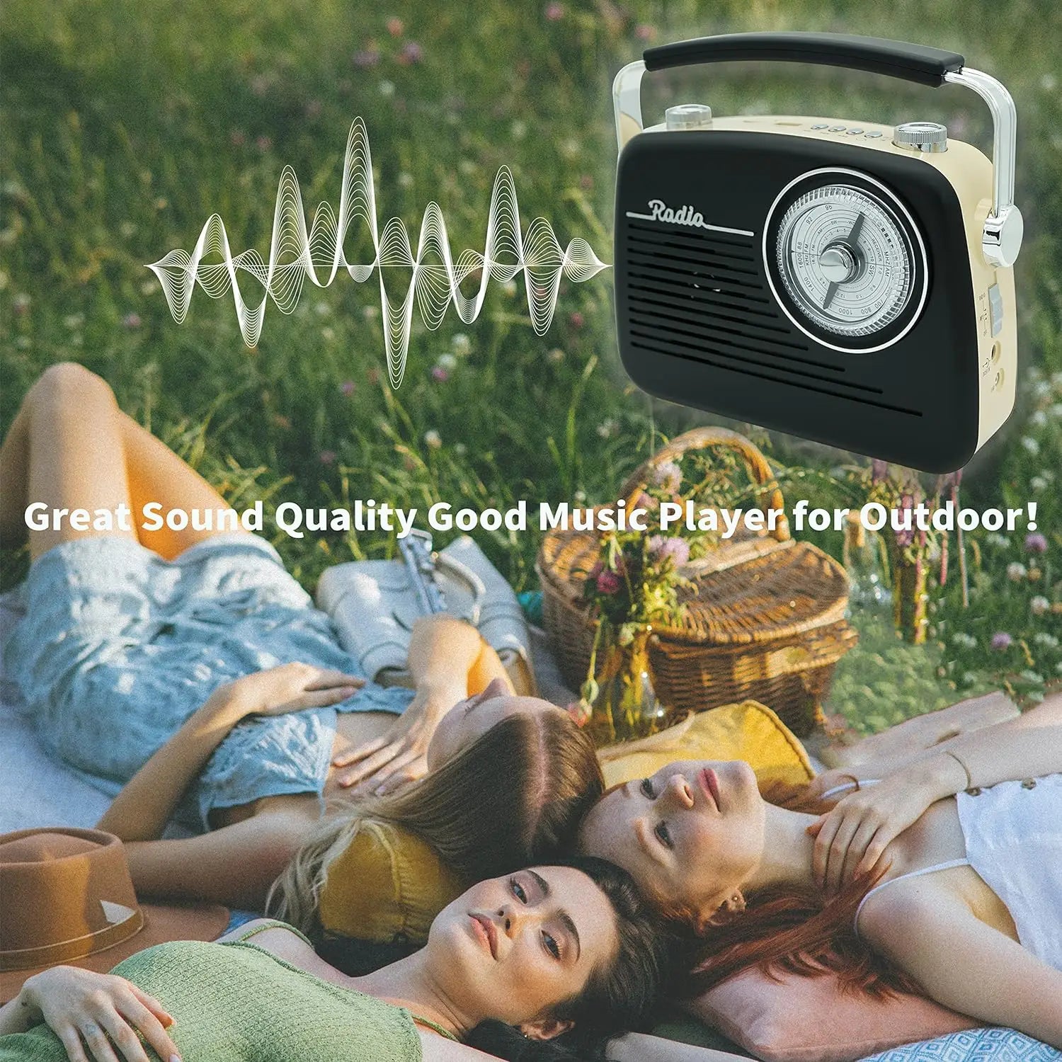Radio AM FM negra - Radio vintage portátil con conector para auriculares