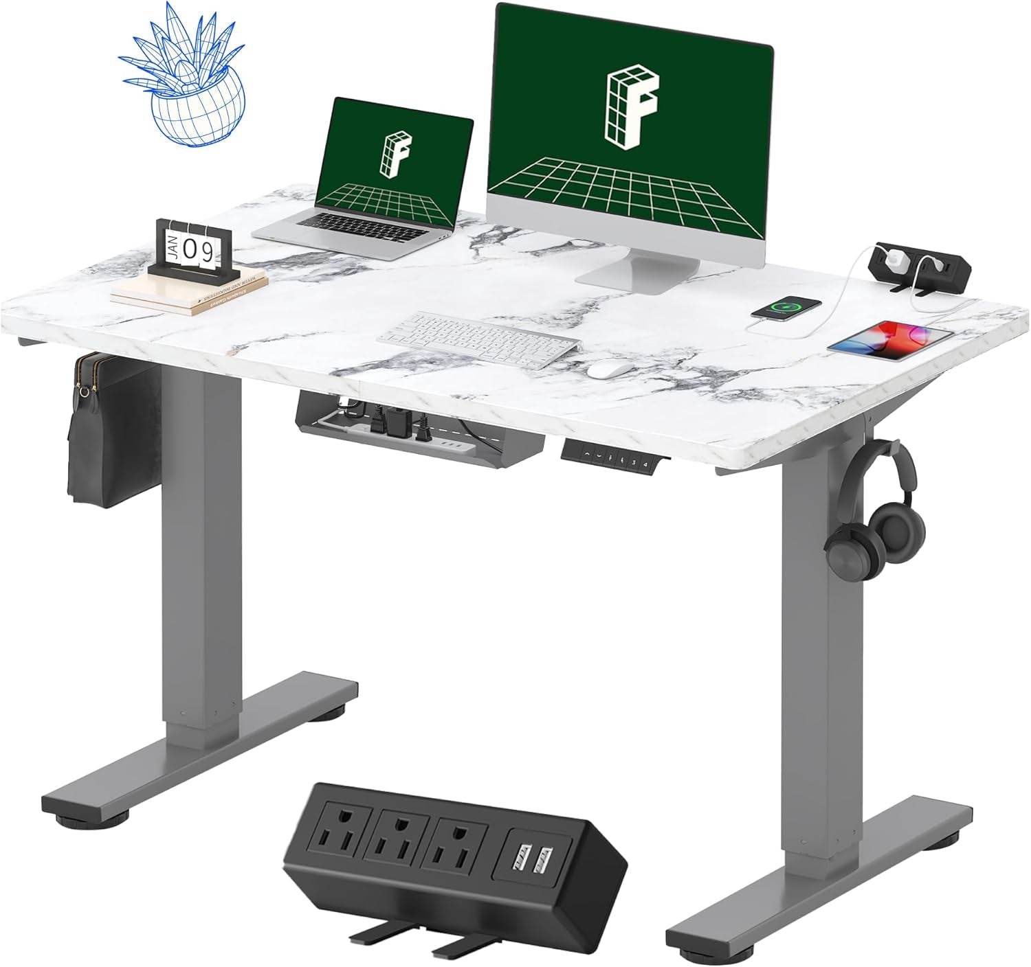 EN2 Height Adjustable Electric Standing Desk with Power Strip - Estalios