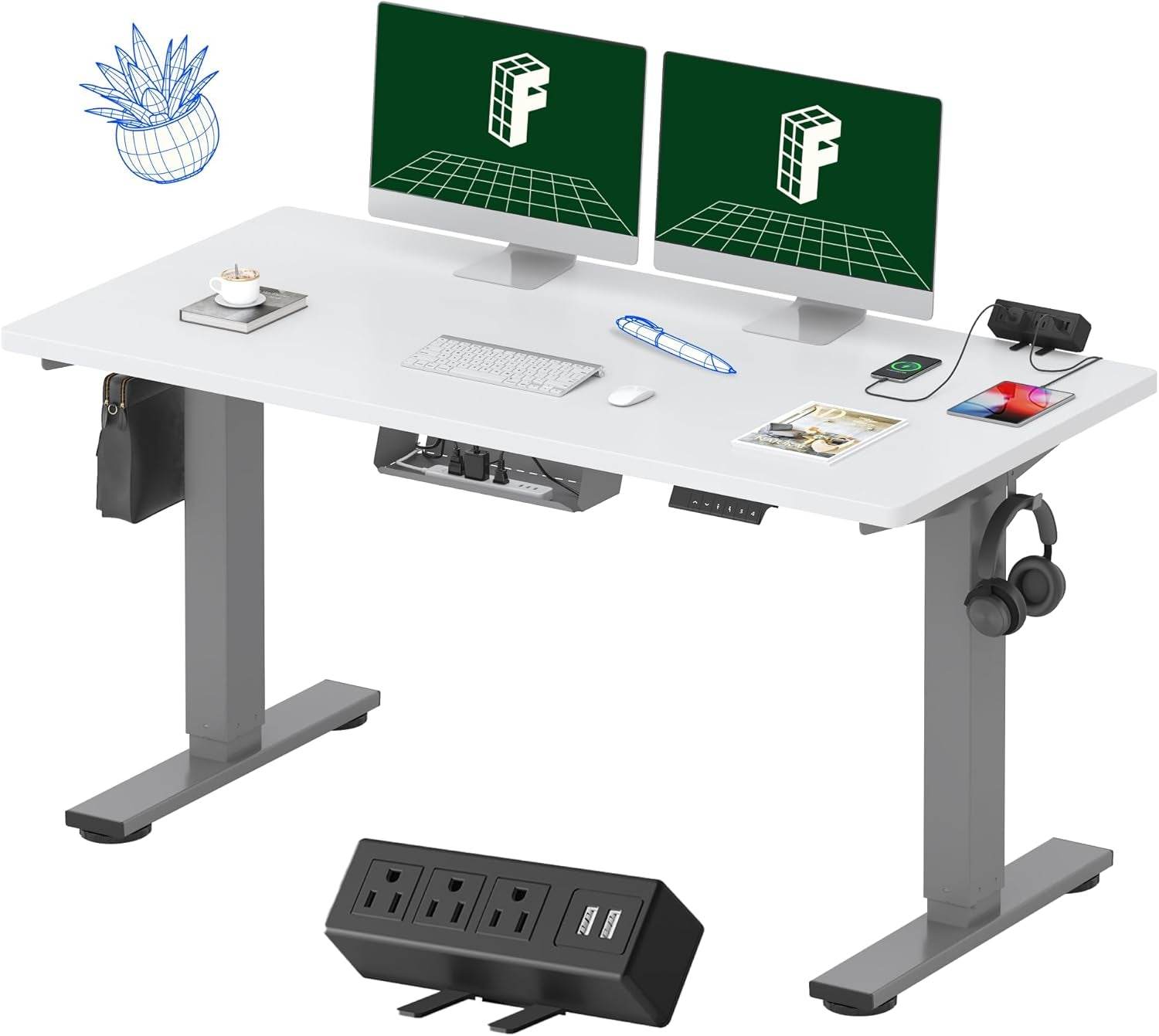 EN2 Height Adjustable Electric Standing Desk with Power Strip - Estalios