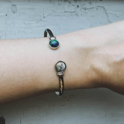 Earth and Moon Cuff Bracelet with Natural Stones - Adjustable Design - Estalios