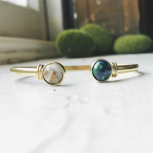 Earth and Moon Cuff Bracelet with Natural Stones - Adjustable Design - Estalios
