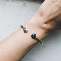 Earth and Moon Cuff Bracelet with Natural Stones - Adjustable Design - Estalios