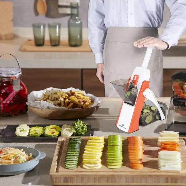 Easy-to-Clean Orange and White Mandoline Slicer for Quick Veggie Prep - Estalios