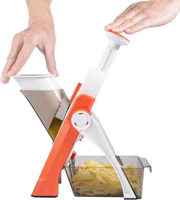 Easy-to-Clean Orange and White Mandoline Slicer for Quick Veggie Prep - Estalios