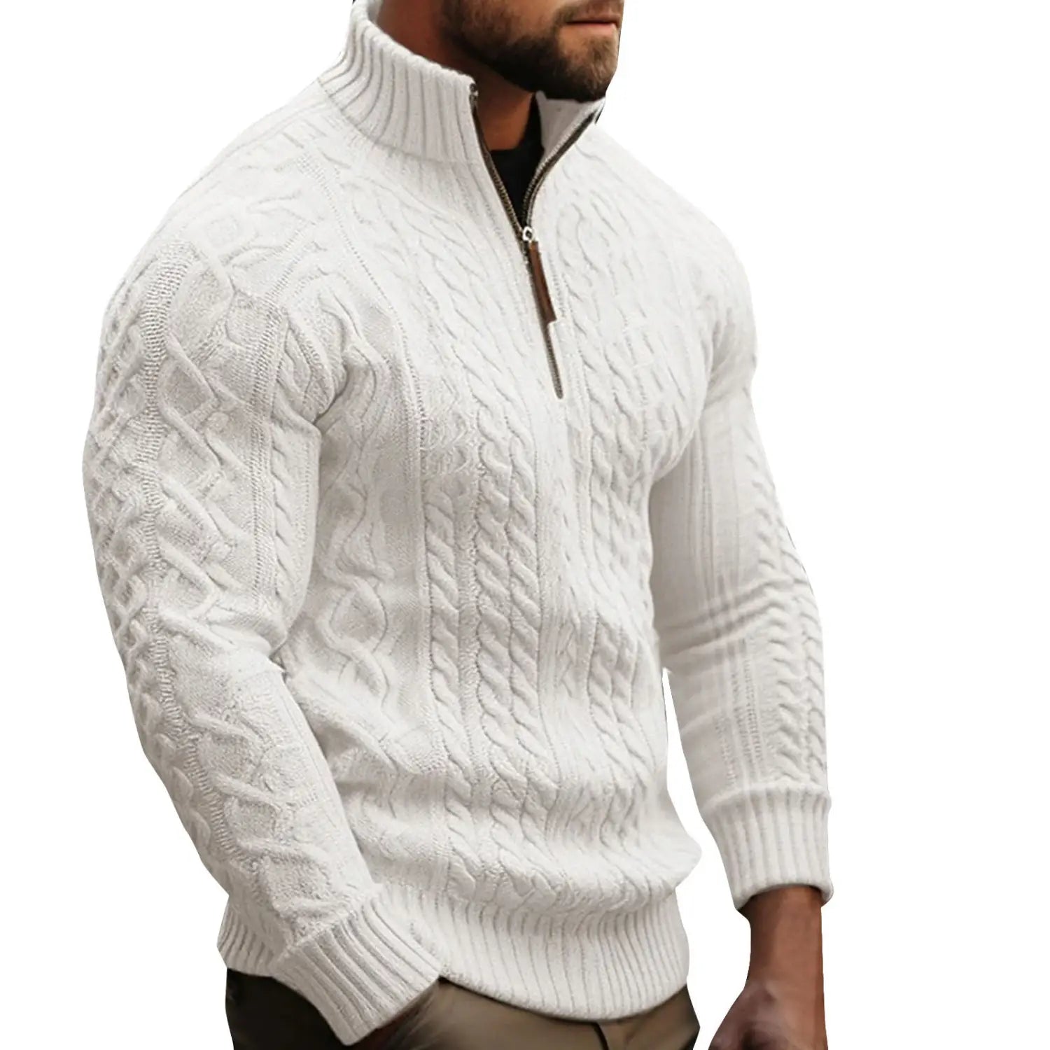 Men’s Knitwear Half Zipper Coat Solid Color Twisted Thickened Sweater