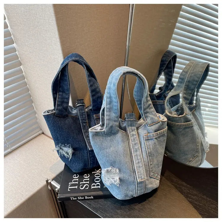 Lady’s Fashion Denim Portable Bucket Bag