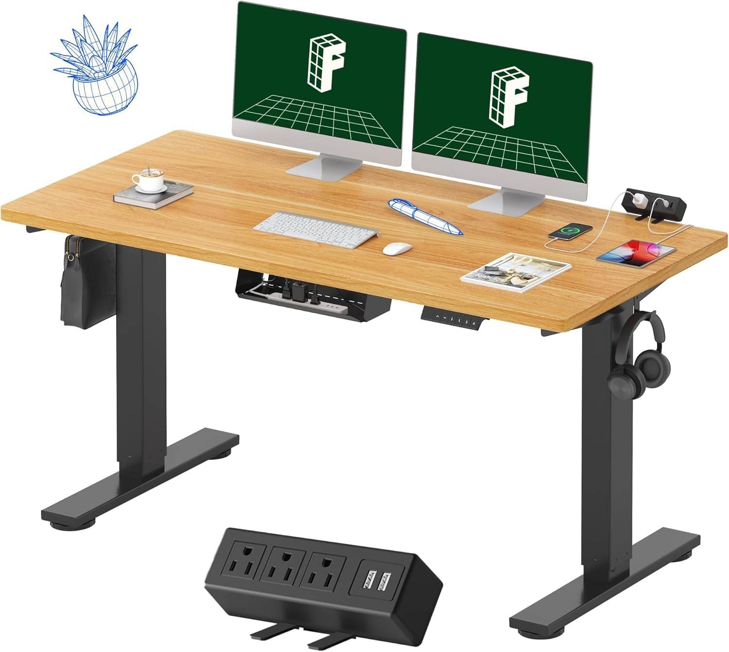 EN2 Height Adjustable Electric Standing Desk with Power Strip - Estalios
