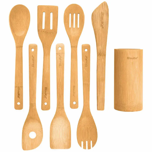 Eco-Chic Bamboo Utensils Set 8-Pack of stylish bamboo kitchen utensils for eco-friendly cooking