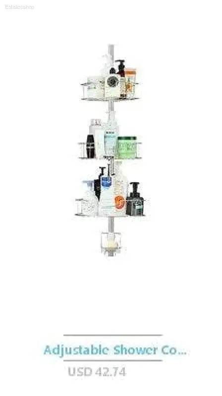 Adjustable shower caddy with multiple shelves.