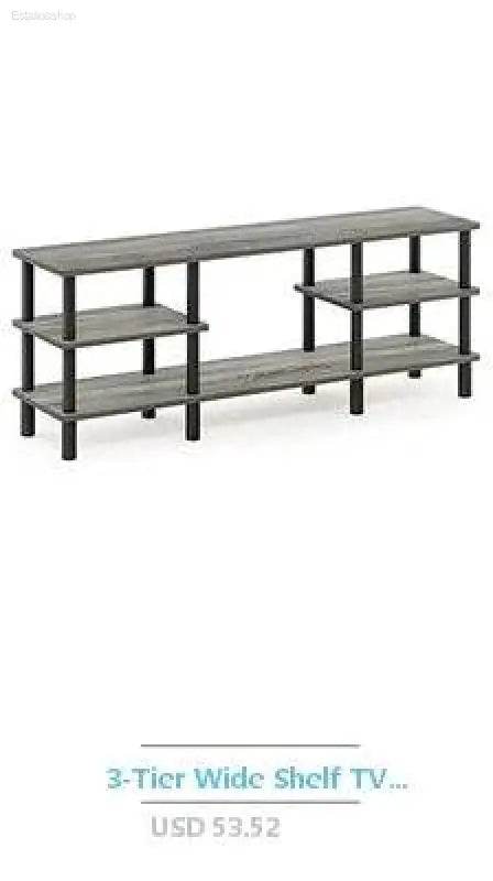 Gray, three-tier TV stand.