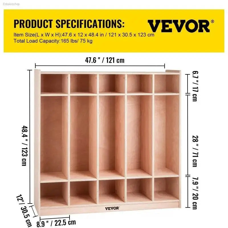 VEVOR 5-Section Coat Locker with Durable Birch Construction for Organized