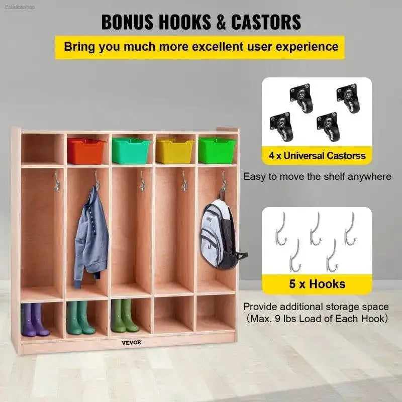 VEVOR 5-Section Coat Locker with Durable Birch Construction for Organized