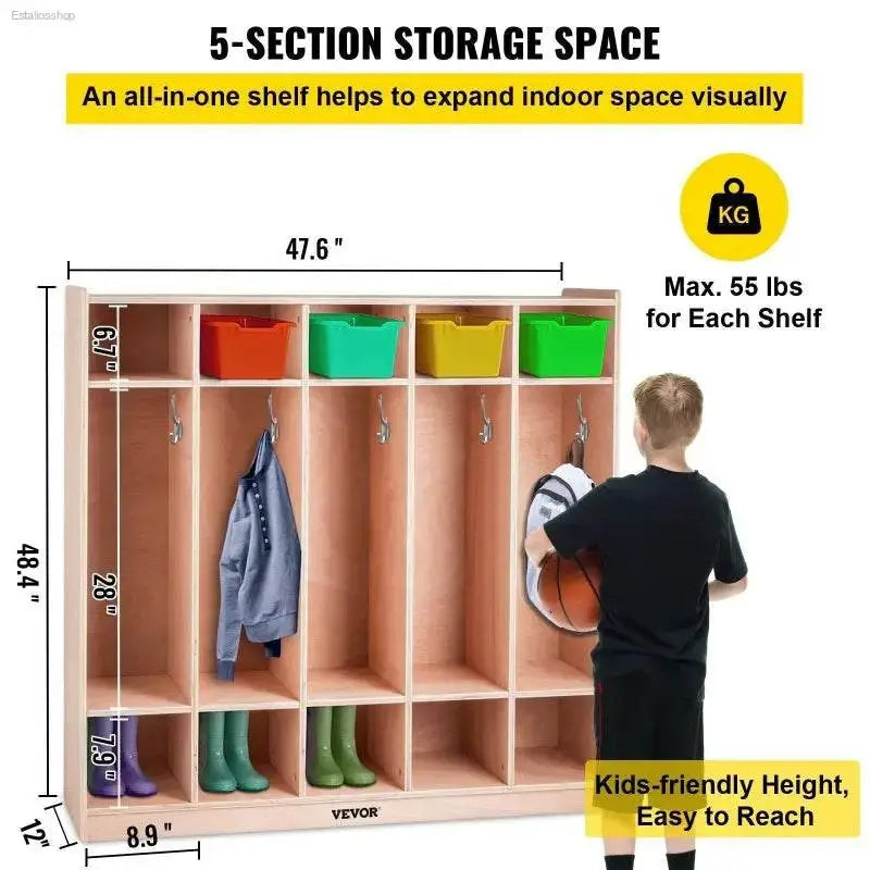 VEVOR 5-Section Coat Locker with Durable Birch Construction for Organized