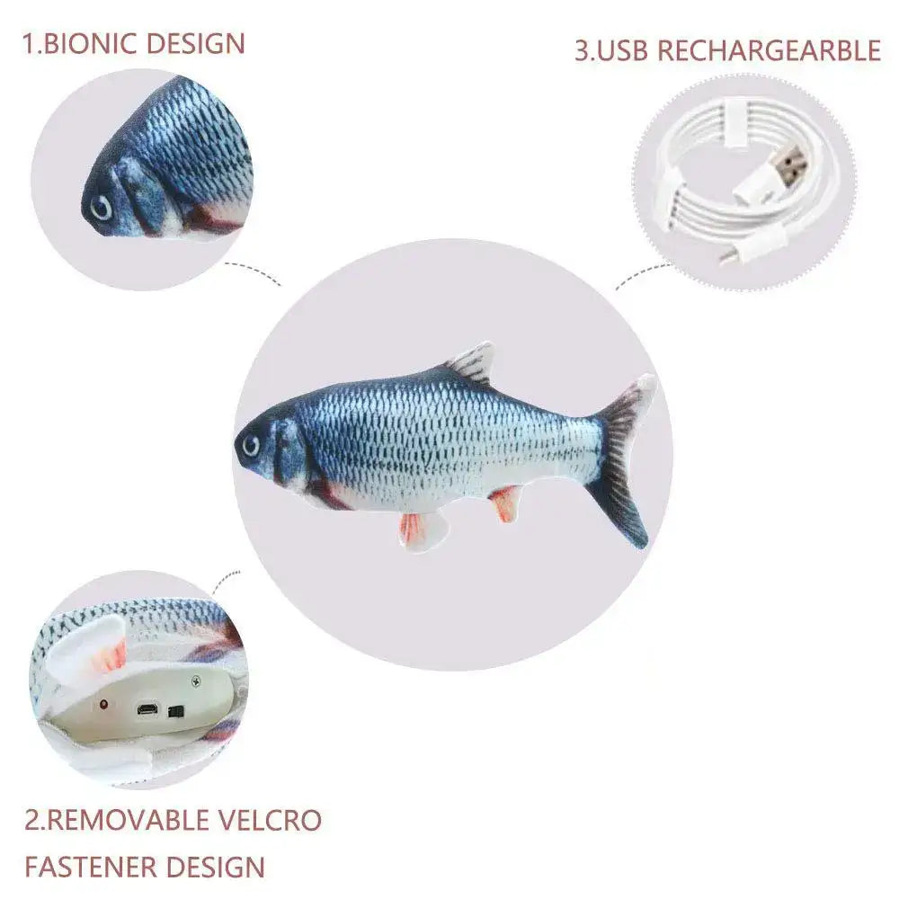 Rechargeable bionic electric flipping fish toy for wild cats, with velcro fastening