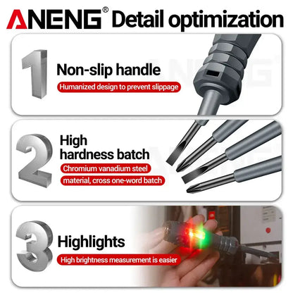 Screwdriver features of the Electrifying Magnetic Screwdriver Set with Neon Bulb Indicator