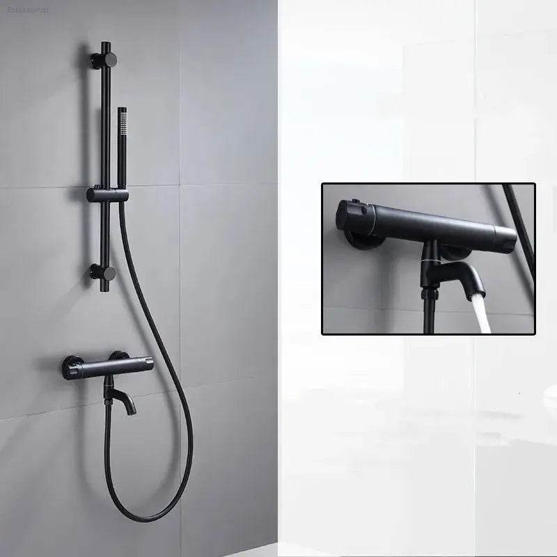Elegant Black Chrome Thermostatic Shower Faucet Set - Premium Brass Mixer Tap for Hot & Cold Bathtubs - Estalios