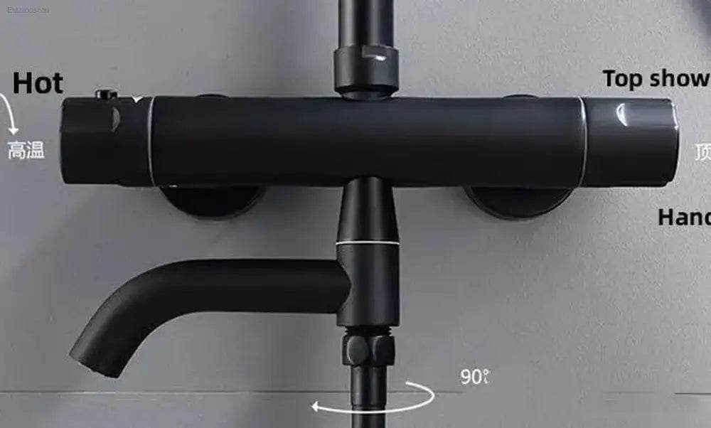 Elegant Black Chrome Thermostatic Shower Faucet Set - Premium Brass Mixer Tap for Hot & Cold Bathtubs - Estalios