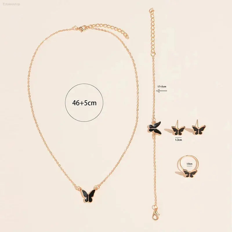 Elegant 5PCS Butterfly Jewelry Set for Women - Necklace, Earrings, Ring & Bracelet - Perfect Bridal Wedding Gift