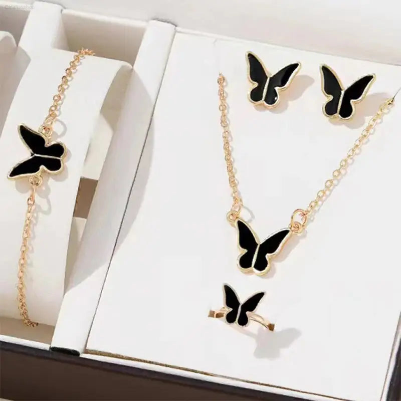 Elegant 5PCS Butterfly Jewelry Set for Women - Necklace, Earrings, Ring & Bracelet - Perfect Bridal Wedding Gift