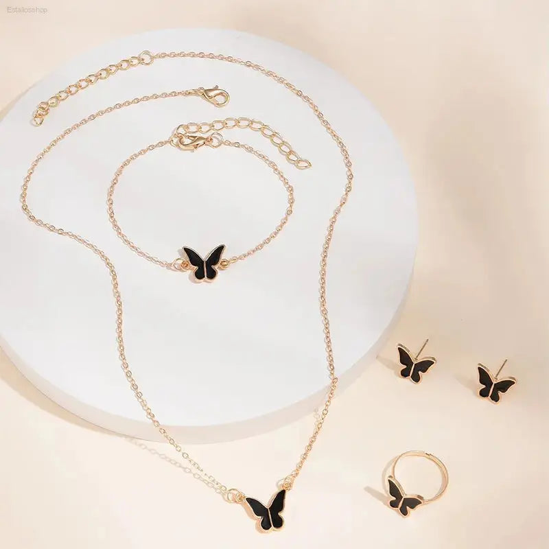 Elegant 5PCS Butterfly Jewelry Set for Women - Necklace, Earrings, Ring & Bracelet - Perfect Bridal Wedding Gift