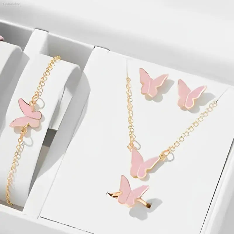 Elegant 5PCS Butterfly Jewelry Set for Women - Necklace, Earrings, Ring & Bracelet - Perfect Bridal Wedding Gift