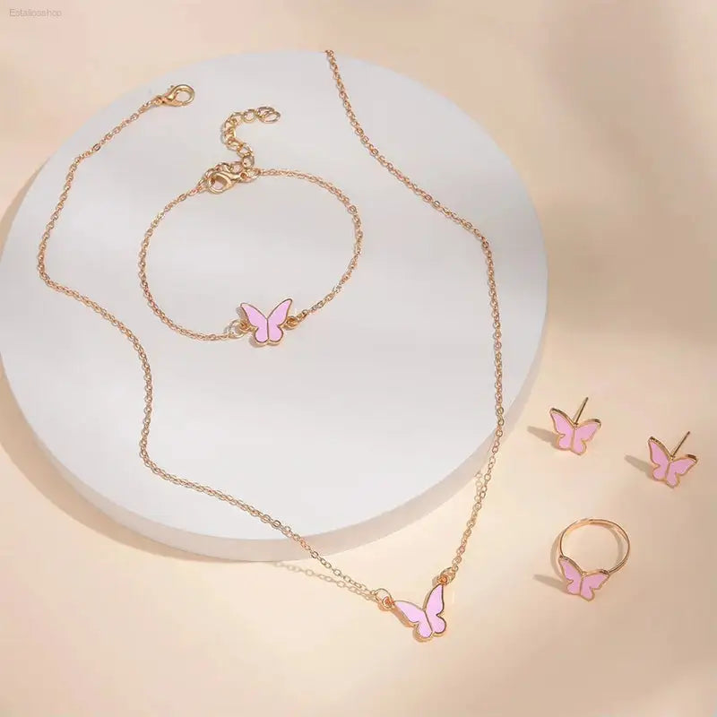 Elegant 5PCS Butterfly Jewelry Set for Women - Necklace, Earrings, Ring & Bracelet - Perfect Bridal Wedding Gift
