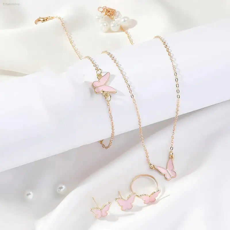 Elegant 5PCS Butterfly Jewelry Set for Women - Necklace, Earrings, Ring & Bracelet - Perfect Bridal Wedding Gift