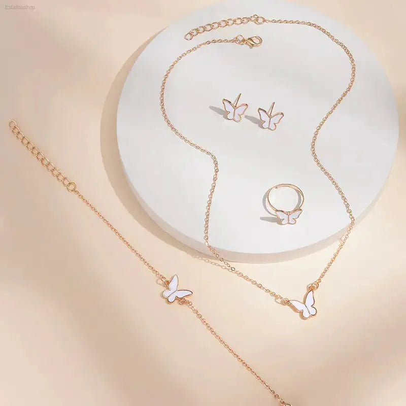 Elegant 5PCS Butterfly Jewelry Set for Women - Necklace, Earrings, Ring & Bracelet - Perfect Bridal Wedding Gift