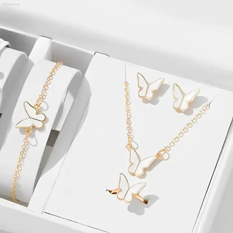 Elegant 5PCS Butterfly Jewelry Set for Women - Necklace, Earrings, Ring & Bracelet - Perfect Bridal Wedding Gift