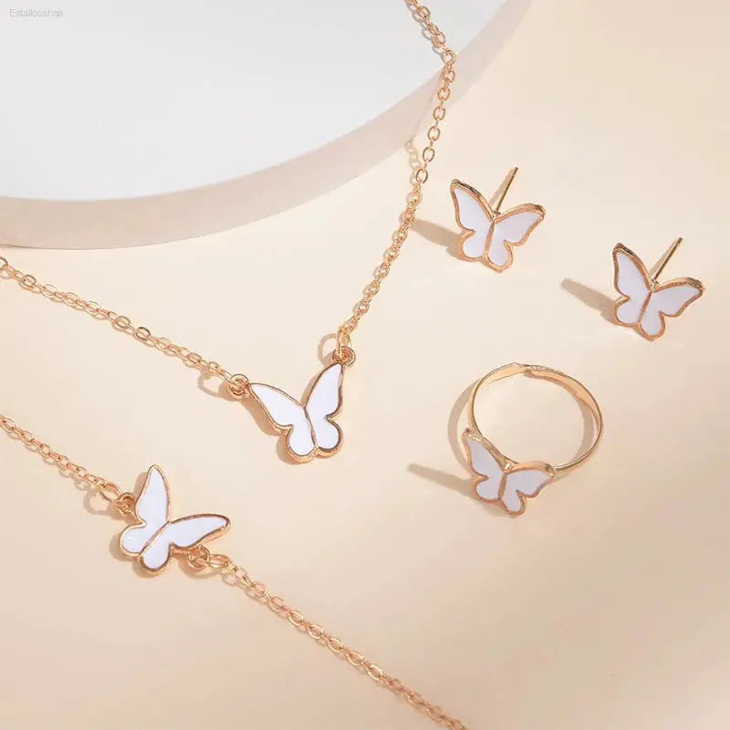 Elegant 5PCS Butterfly Jewelry Set for Women - Necklace, Earrings, Ring & Bracelet - Perfect Bridal Wedding Gift