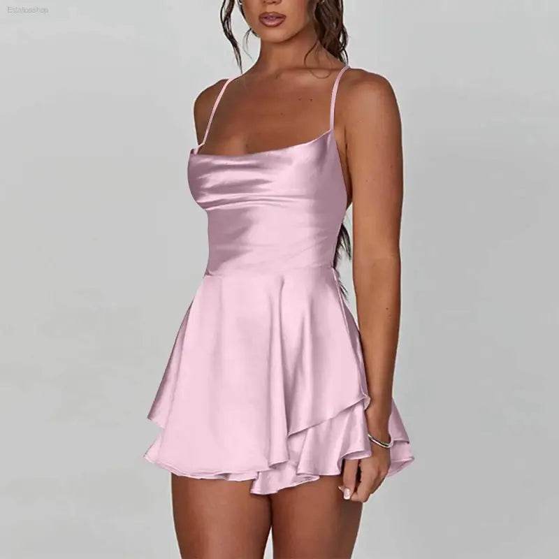 Elegant Backless Silk And Satin Ladies' Mini Dress - Estalios