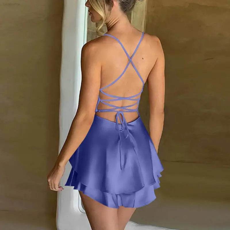 Elegant Backless Silk And Satin Ladies' Mini Dress - Estalios