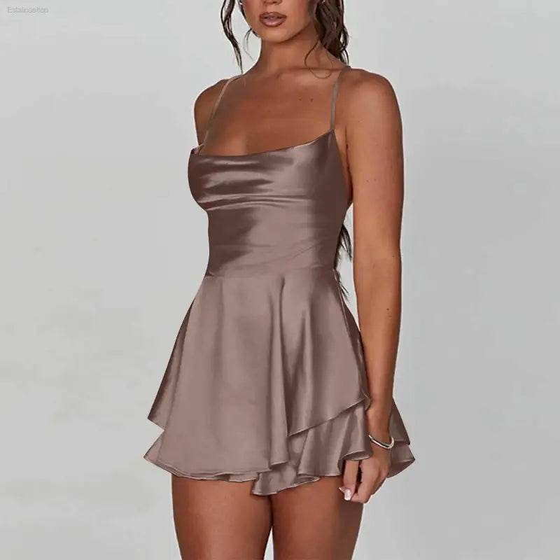 Elegant Backless Silk And Satin Ladies' Mini Dress - Estalios
