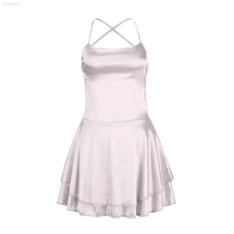 Elegant Backless Silk And Satin Ladies' Mini Dress - Estalios