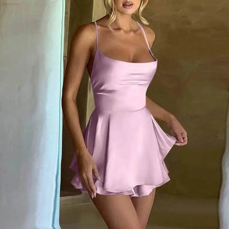 Elegant Backless Silk And Satin Ladies' Mini Dress - Estalios