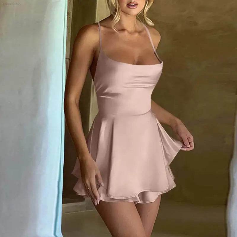 Elegant Backless Silk And Satin Ladies' Mini Dress - Estalios