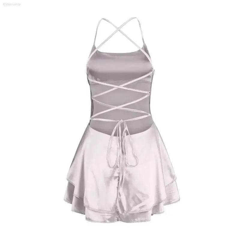Elegant Backless Silk And Satin Ladies' Mini Dress - Estalios
