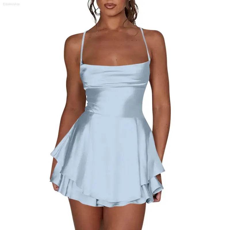 Elegant Backless Silk And Satin Ladies' Mini Dress - Estalios