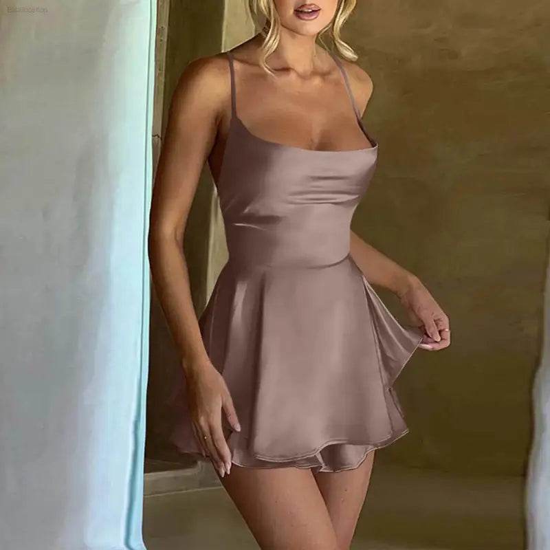 Elegant Backless Silk And Satin Ladies' Mini Dress - Estalios