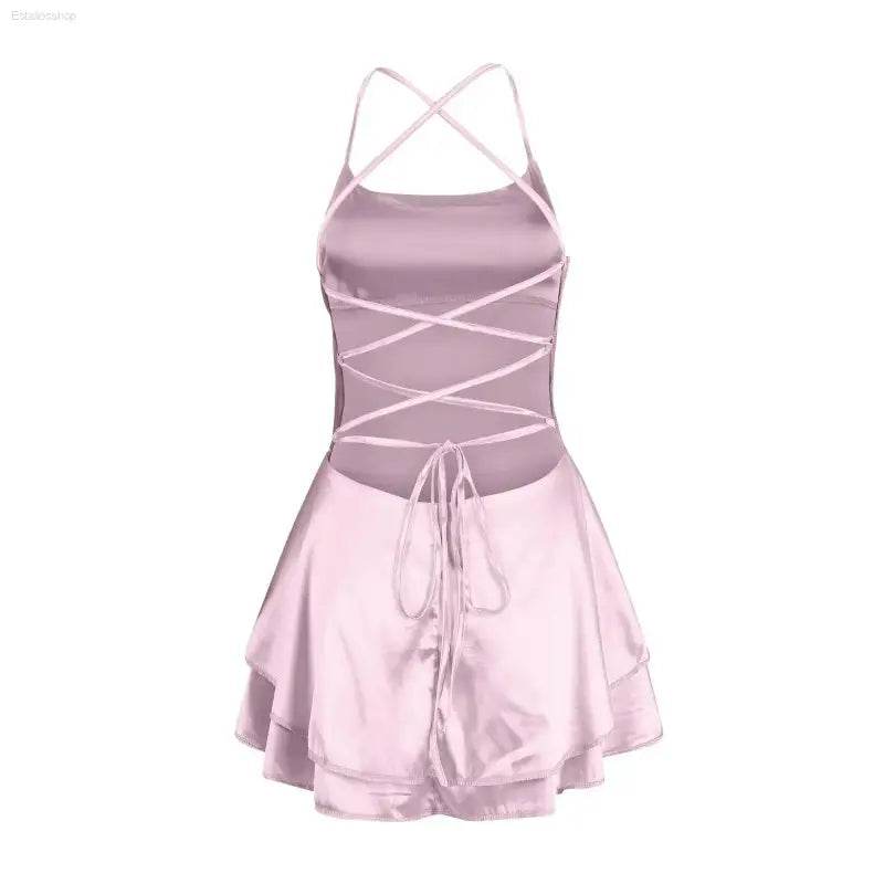 Elegant Backless Silk And Satin Ladies' Mini Dress - Estalios