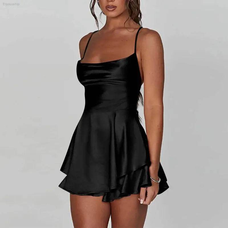Elegant Backless Silk And Satin Ladies' Mini Dress - Estalios