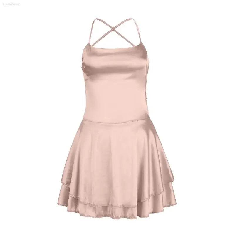 Elegant Backless Silk And Satin Ladies' Mini Dress - Estalios